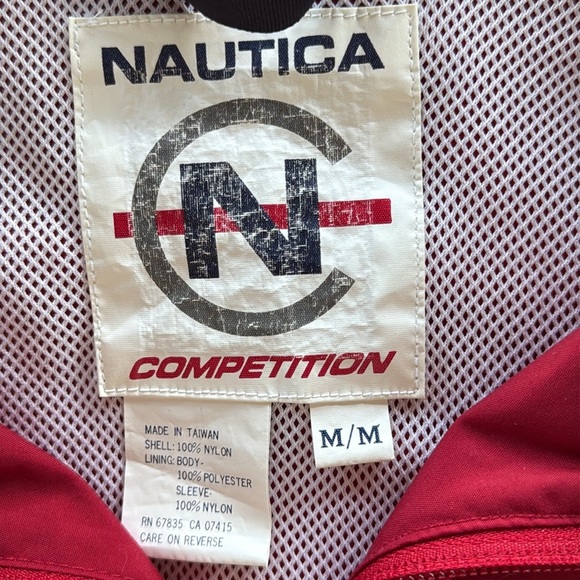Vintage NAUTICA Competition Spellout Windbreaker Jacket Red w/Navy Stripe Detail - Picture 7 of 16